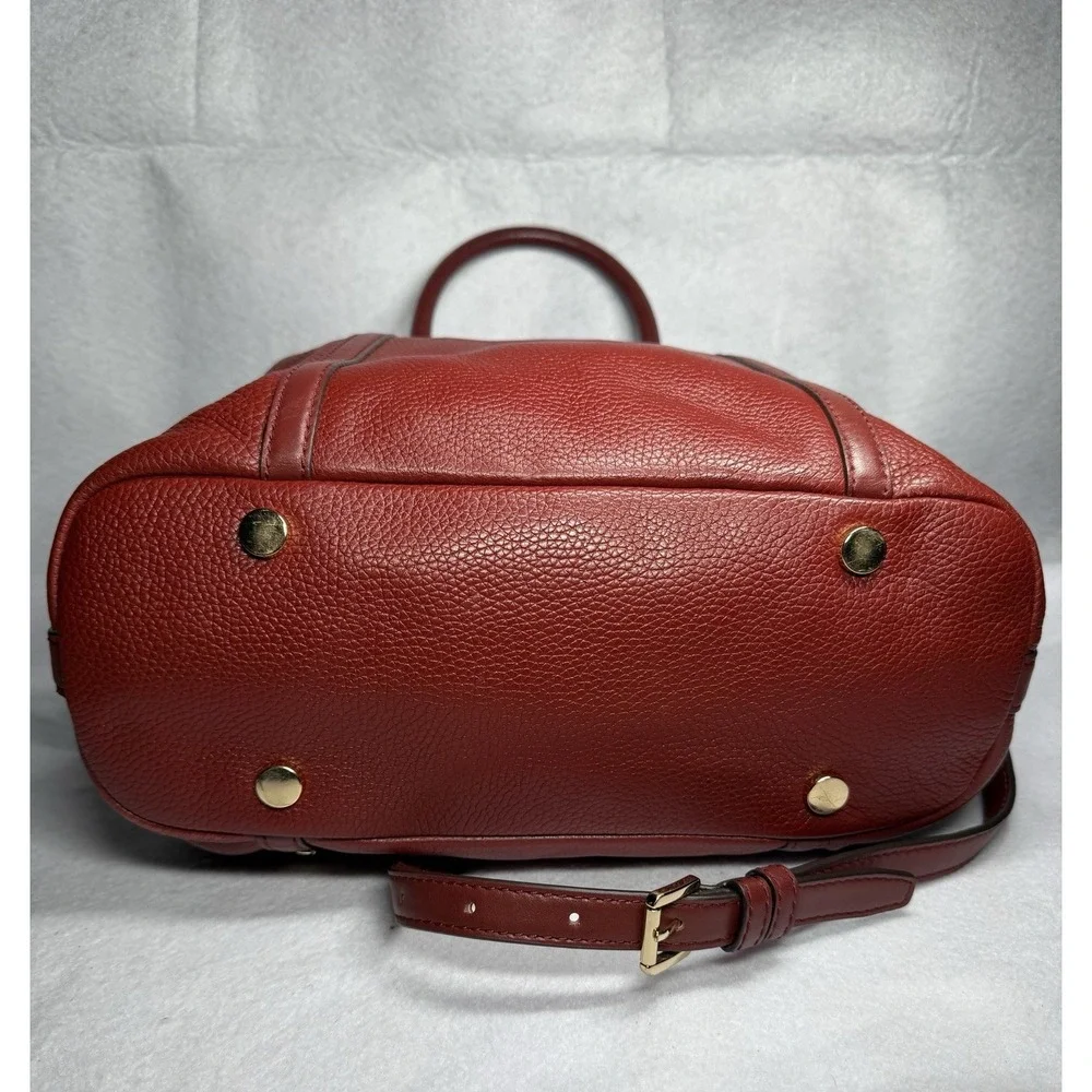 Michael Kors Bedford Pebbled Leather Satchel Crossbody Bag Oxblood Burgundy Gold
